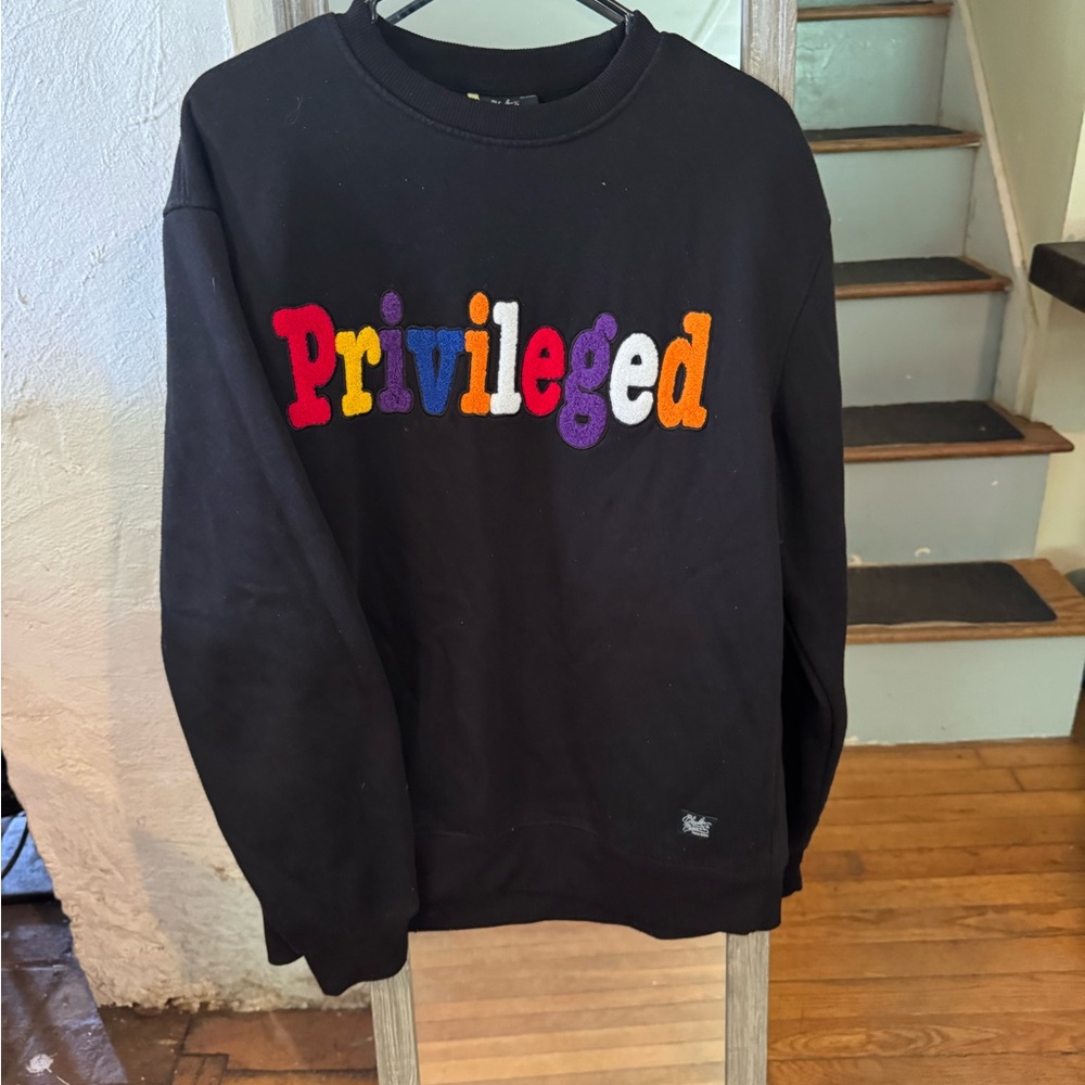 Vibrant Black Crewneck Sweater with Playful Text